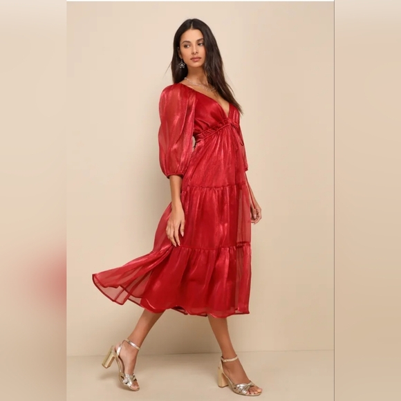 Lulu's Deep Red Long Sleeve Dress, Womens Sz Large, New With Tags - Picture 9 of 10